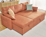 PaPaJet Sofa Bed, Sofa Sleeper with Storage Chaise, L Shape Pull Out Couch Bed, Oversized Sofas for Living Room-Brown Leathaire PaPaJet