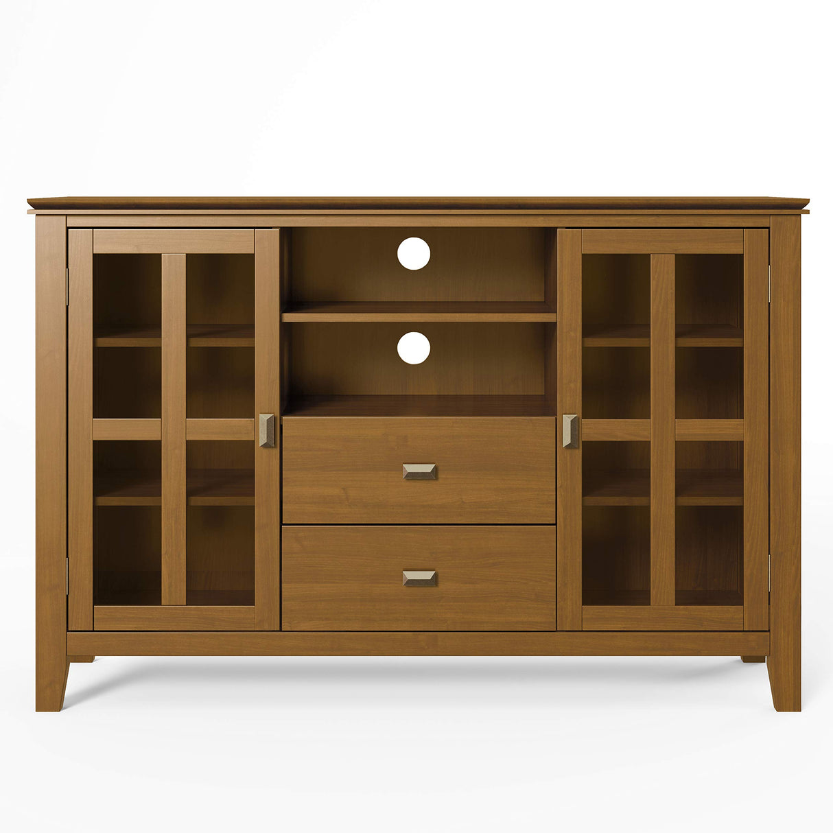 SIMPLIHOME Artisan SOLID WOOD Universal TV Media Stand, 53 inch Wide, Contemporary, Living Room Entertainment Center, Storage Shelves and Cabinets, for Flat Screen TVs up to 60 inches in Honey Brown SIMPLIHOME