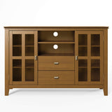 SIMPLIHOME Artisan SOLID WOOD Universal TV Media Stand, 53 inch Wide, Contemporary, Living Room Entertainment Center, Storage Shelves and Cabinets, for Flat Screen TVs up to 60 inches in Honey Brown SIMPLIHOME