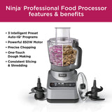 Ninja Professional Plus Food Processor 850-Watts With Auto-iQ Preset Programs Chop Puree Dough Slice Shred With a 9-Cup Capacity and a Silver Stainless Finish (BN600C) - Canadian Version Ninja
