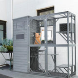 YDTOP Large Catio 4 Tiers Cat Enclosure House for Multiple Indoor Outdoor Cats with Weatherproof Roof, 4 Resting Rooms, 4 Platforms, 5 Windows, 70" H 32" W 77" L, Grey Green YDTOP