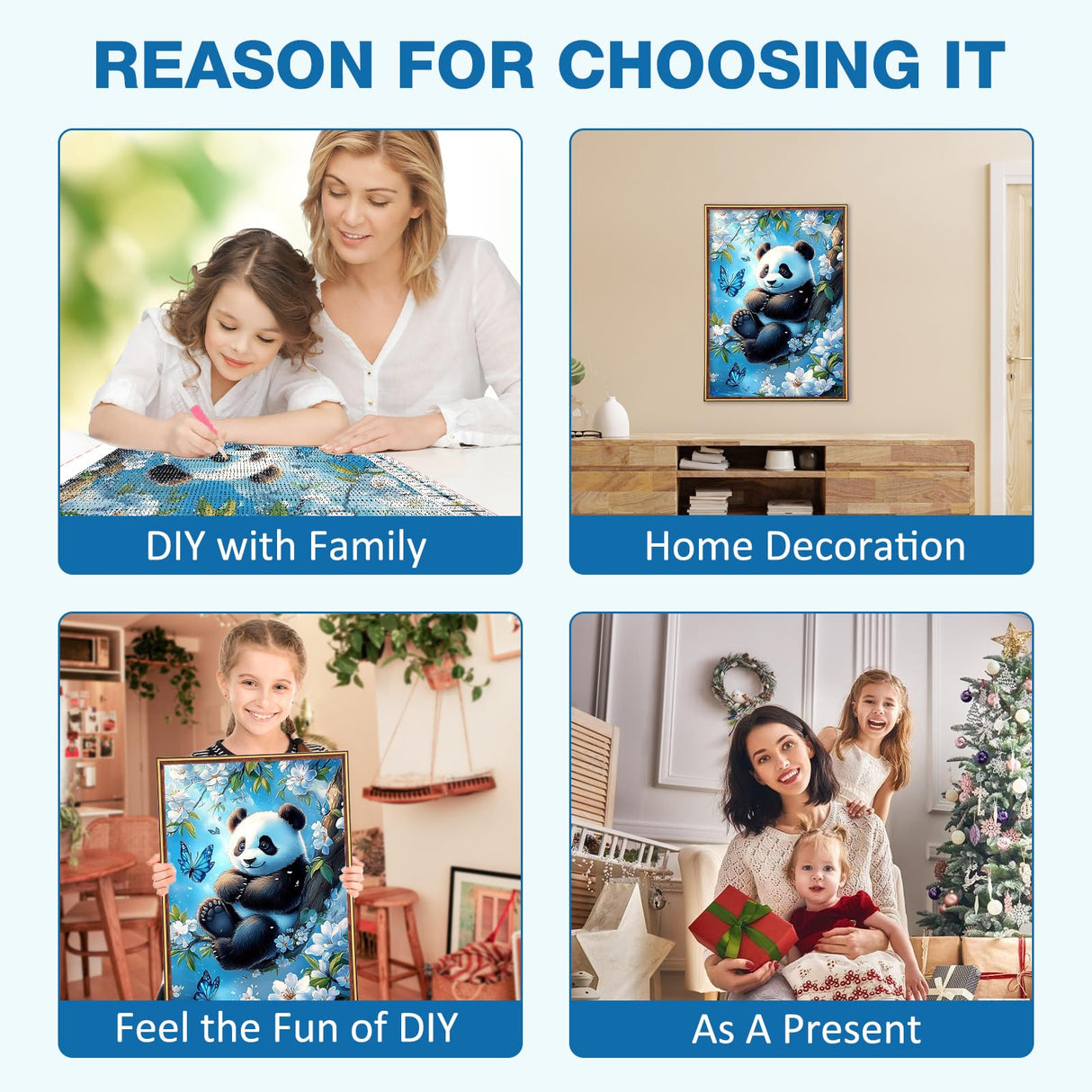 MEIYUDA Panda Diamond Painting Kits for Adults, 5D Flowers Panda Diamond Art Kits for Beginners, DIY Gem Art Crystal Painting for Home Wall Decor and Present 12x16inch MEIYUDA