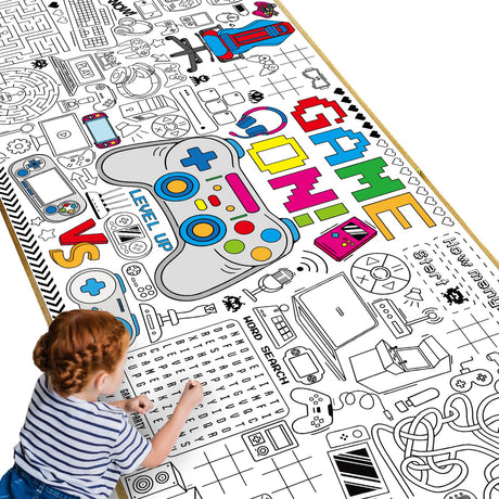 Video Game Giant Coloring Poster Large Gamer Versatile Activity Drawing Paper Coloring Tablecloth DIY Gaming Theme Game Poster Table Cover Children Art Craft Coloring Mat Home Classroom Party Suppiles Naozinebi