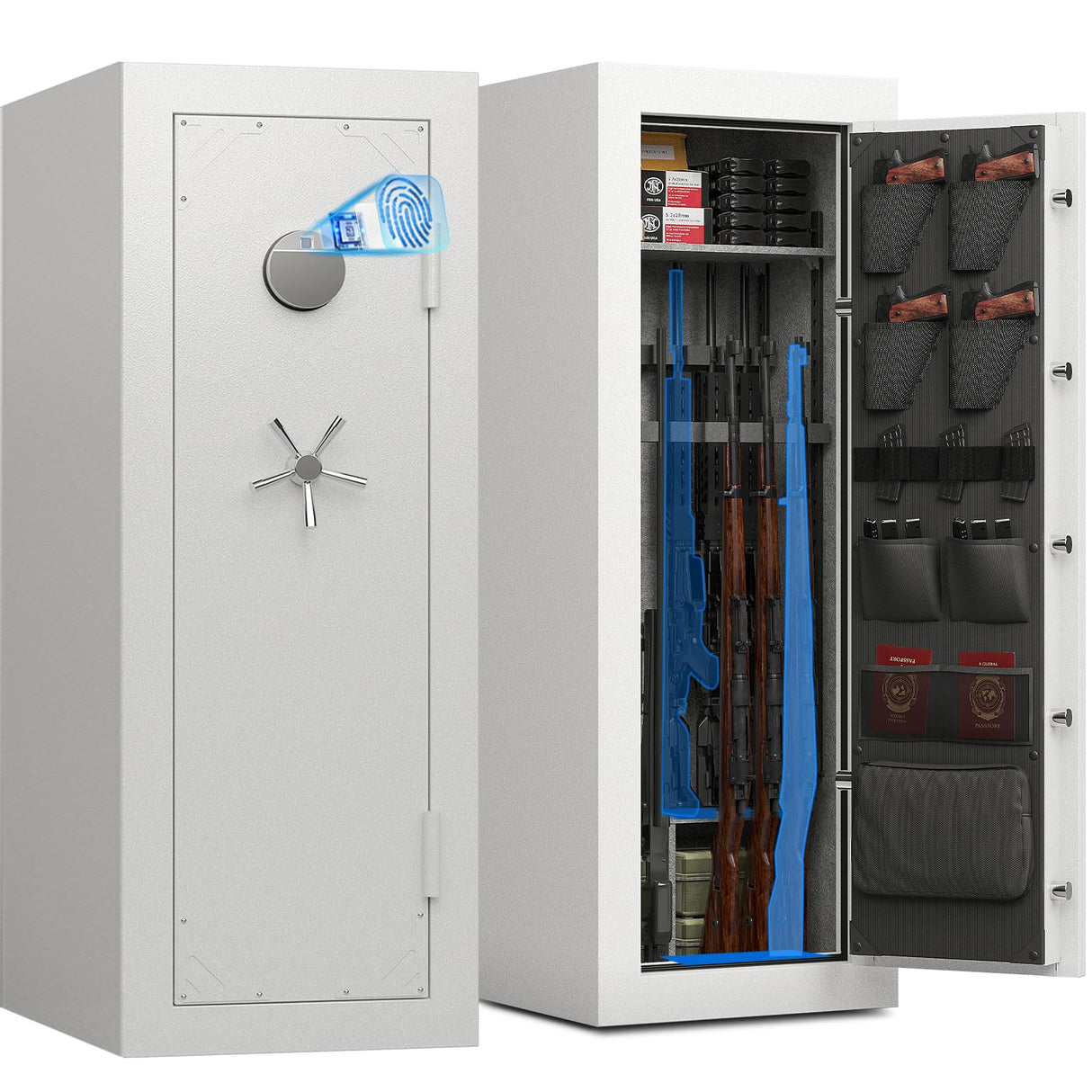 KAER Fireproof 20 Gun Safe with Biometric & Backlit Keypad | 45 Min 1400°F Protection | 5+2 Steel Locking Bolts for Home Defense Firearm & Ammo Storage for Home Defense Firearm & Ammo Storage KAER