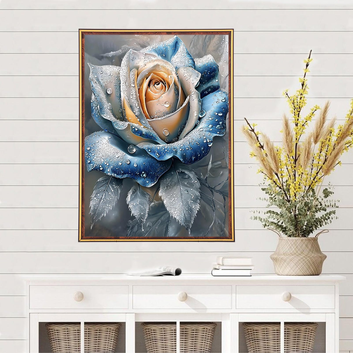 MEIYUDA Rose Diamond Painting Kits for Adults, 5D Blue Flowers Diamond Art Kits for Beginners, Floral DIY Gem Art Crystal Painting for Home Wall Decor Gift 12x16in MEIYUDA