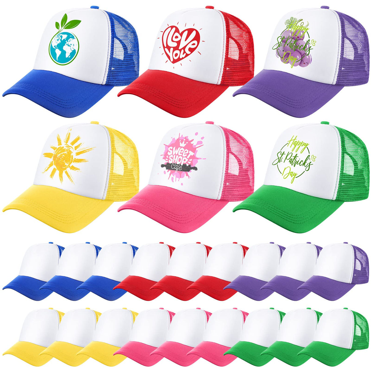 Patelai 24 Pcs Unisex Trucker Hat Bulk Blank Baseball Caps Sublimation Mesh Caps Adjustable Hat DIY(Colorful, Adult Style) Patelai