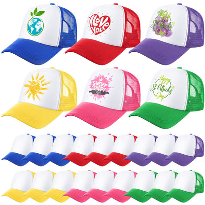 Patelai 24 Pcs Unisex Trucker Hat Bulk Blank Baseball Caps Sublimation Mesh Caps Adjustable Hat DIY(Colorful, Adult Style)