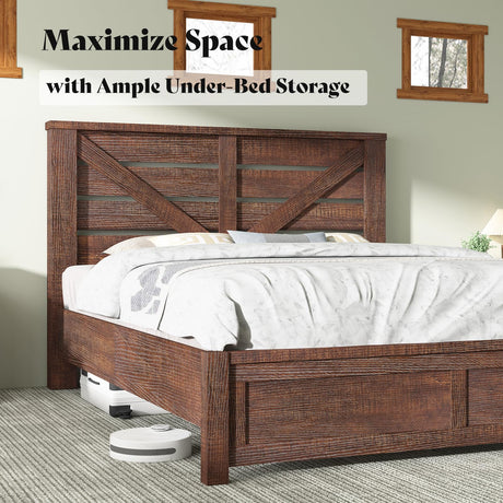 AMERLIFE Queen Size Farmhouse Bed Frame with 49.2" Barn Door Headboard, Platform Bed Frame with Wood Slats, Under Bed Storage Space, Noisy Free, Easy Assembly, Reclaimed Barnwood AMERLIFE