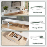 FEZIBO Electric Standing Desk 48 x 24 Inch with Monitor Shelf, 3 Drawers and Open Storage, Home Office Computer Workstation, Maple, 2 Packages FEZIBO