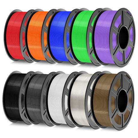 TECBEARS PETG Filament 1.75mm, 3D Printer Filament Bundle 10KG, 1kg per Spool, 10 Colors, Black+Transparent+White+Blue+Green+Orange+Red+Grey+Purple+Brown TECBEARS