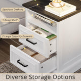 LIKIMIO Farmhouse Nightstand with Storage Drawers and Open Shelf, Small End Tables Living Room, Rustic Wood Side Tables for Bedroom, Roman Column Design, White LIKIMIO