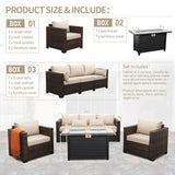 4 Pieces Outdoor Patio Furniture Set 43 in Outdoor Fire Pits Wicker Outdoor Furniture Chairs and Sofa 60000 BTU Outdoor Propane Fire Pit Table Non-Slip Cushions and Waterproof Covers, Khaki Oasishine