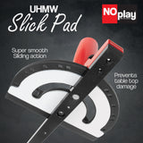 Fulton Miter Gauge 2000 SE HDF NoPlay Expandable Glides Steel Miter Bar for 3/4 x 3/8 Inches, Miter Slot UHMW Slick Base Pad, Protractor Style Head 13 Positive Stops, Aluminum Dual 45 Degree Fulton