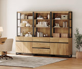 WAMPAT 3 PCS Modern 72" Tall Bookcase with 3 Drawers and Adjustable Shelves, Library Book Shelf with Storage Cabinet and Open Shelving, Wood Freestanding Bookshelves for Home Office, Living Room, Oak WAMPAT