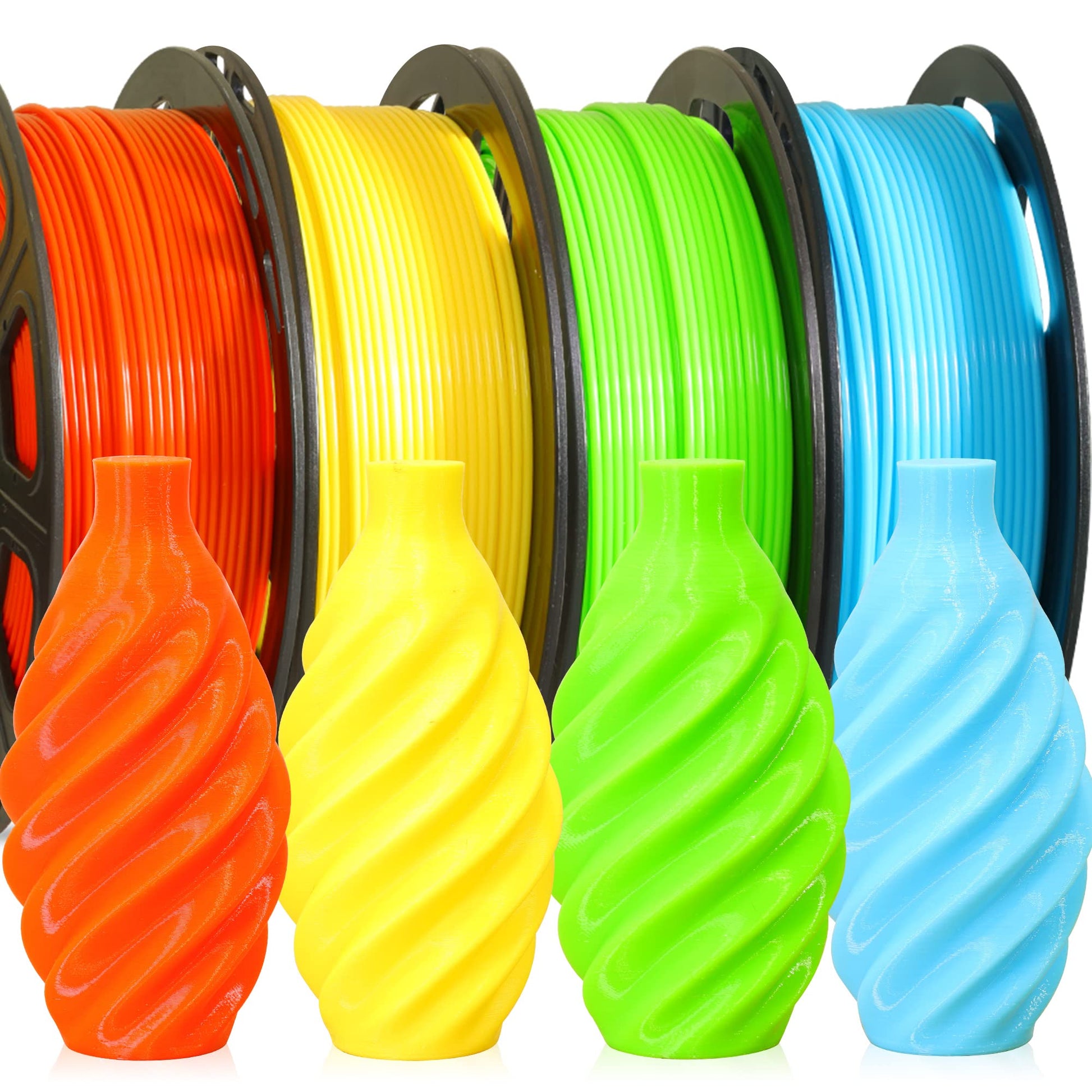 OEM MIKA3D 3D PLA 3D Printer Filament 4 in 1 Bundle: Yellow, Orange, Lime Green, Sky Blue, 4 Bright Colors Packed, Each Spool 250g, 4 Spools Packed, Total 1Kg 1.75mm 3D Printing PLA Material - WoodArtSupply