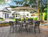 PHI VILLA 5-Piece Patio Dining Set for 4 with 10ft Umbrella, Metal Circle Table & Wrought Iron Stackable Chairs, 3-Tier Vented Beige Umbrella PHI VILLA
