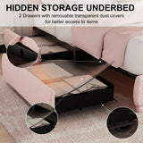 Queen LED Bed Frame with 2 Drawers, Teddy Fleece Rounded Corner Storage Platform Bedframe with Upholstered Headboard, No Box Spring Needed, Noise Free, Easy Assembly, Pink SIBEDS