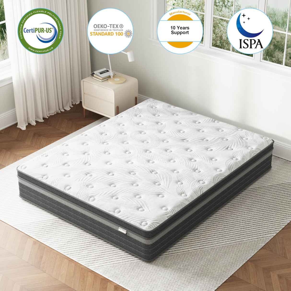 Queen Mattress, 12 inch Queen Size Mattress in a Box Hybrid Design with CertiPUR-US Foam Queen Bed Mattress Pressure Relief Motion Isolation 100 Nights Trial aottress