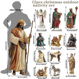 MorningRo 12 Pcs Christmas Outdoor Nativity Scene Set, Large 52" Tall Metal Holy Family Yard Decorations with Stake, Lifelike High Joseph, Mary, Baby Jesus, Angel, Three Kings, Shepherd, Donkey, Camel MorningRo