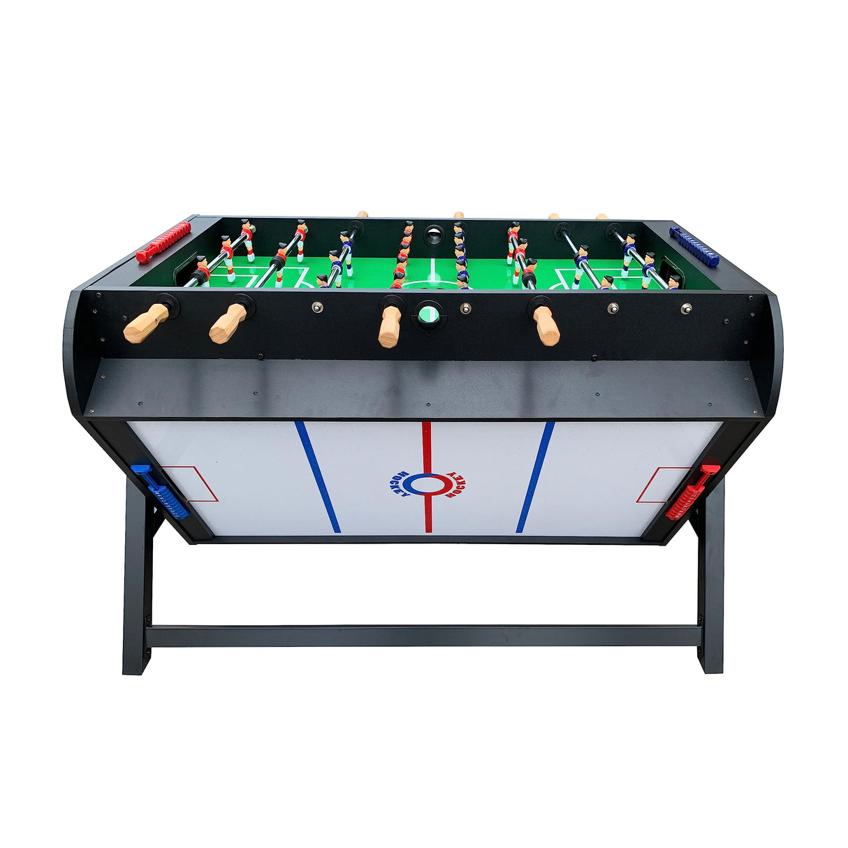 KICK Triplex 55″ Telescopic Rods 3-in-1 Swivel Multi Game Table (Black) - Combo Game Table Set - Billiards, Air-Hockey and a Foosball for Home, Game Room, Friends and Family! KICK