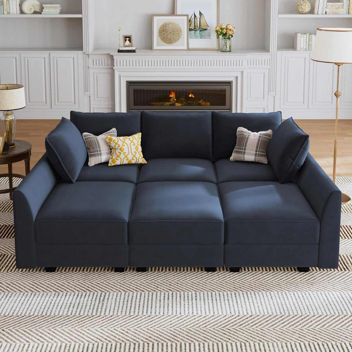 HONBAY Modular Sectional Sleeper Sofa Velvet Sectional Sleeper Couch with Storage Sleeper Sofa Couch for Living Room,Dark Blue HONBAY