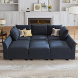 HONBAY Modular Sectional Sleeper Sofa Velvet Sectional Sleeper Couch with Storage Sleeper Sofa Couch for Living Room,Dark Blue HONBAY