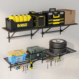 MKZYO Garage Wall Mounted Shelf,Heavy Duty Wall Shelving,Garage Storage Rack with Hooks,Sturdy Shelving,Shelves Organizer with Power Tools Hanger (Black, 35.43×19.68in*2) MKZYO