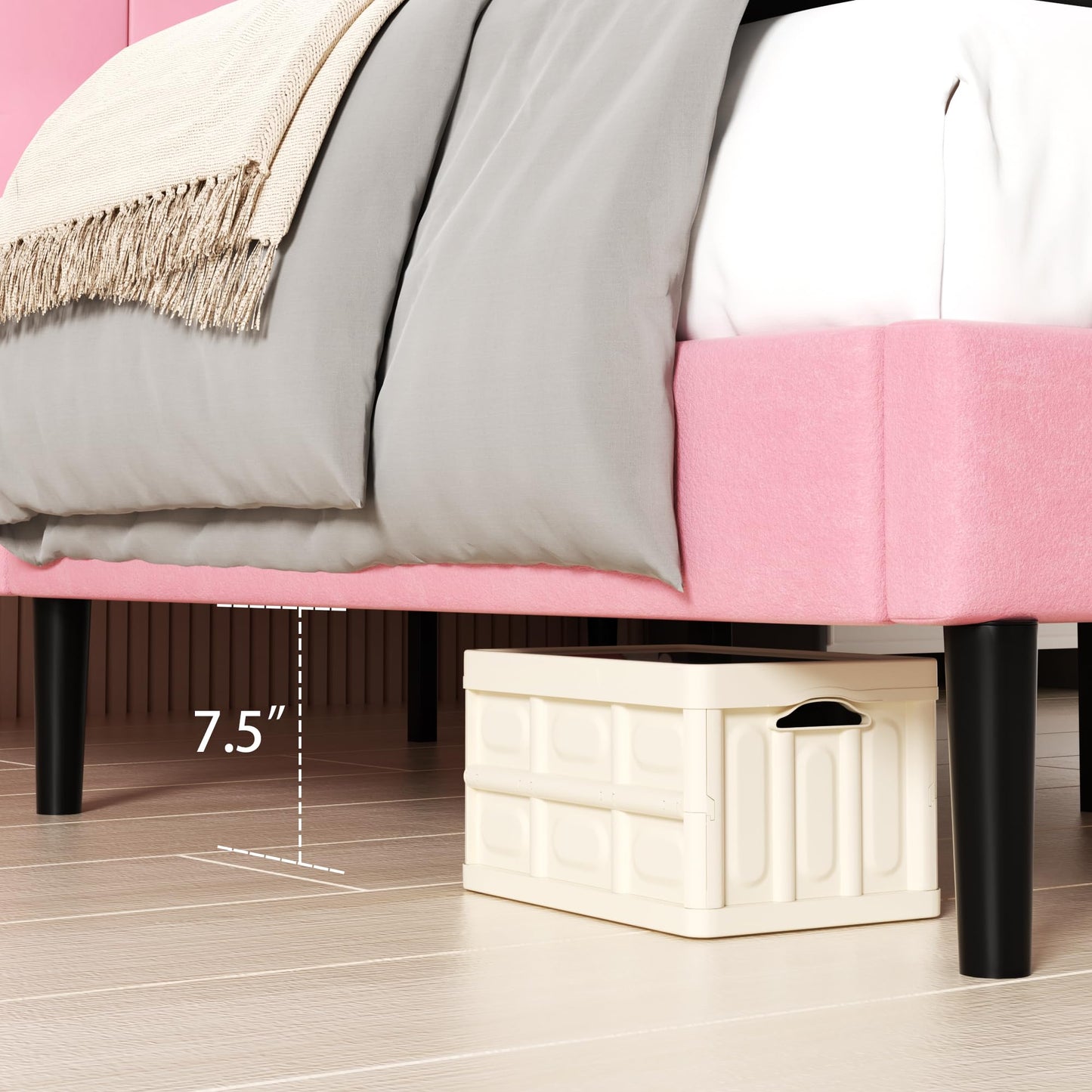 UNIZONE Queen Bed Frame with Button Tufted Headboard, Velvet Upholstered Platform Bed Frame, Mattress Foundation with Wooden Slat Support, Noise Free, No Box Spring Needed, Easy Assembly, Pink