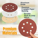 POWERTEC 25PK, 40 Grits, 5 Inch 8 Hole Hook and Loop Sanding Discs with Cleaning Stick, Aluminum Oxide Sandpaper Discs, Woodworking Sanding Pads for Random Orbital, Air, DA & Pneumatic Sander (45057) POWERTEC