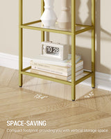 Hzuaneri Bookshelf, Tall Narrow Bookcase with LED Lights, Tempered Glass Bookshelves with Steel Frame, Display Shelf, Slim Shelving Unit for Living Room, Bedroom, 9.6"D x 15.4"W x 66.5"H Gold BC34699G Hzuaneri