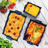 Peohud 3 Pack Casserole Dishes for Oven, Ceramic Baking Dishes with Handles, Heavy Duty Rectangular Lasagna Pan, Porcelain Bakeware Sets for Cooking, Cake Dinner, Kitchen, Blue Peohud