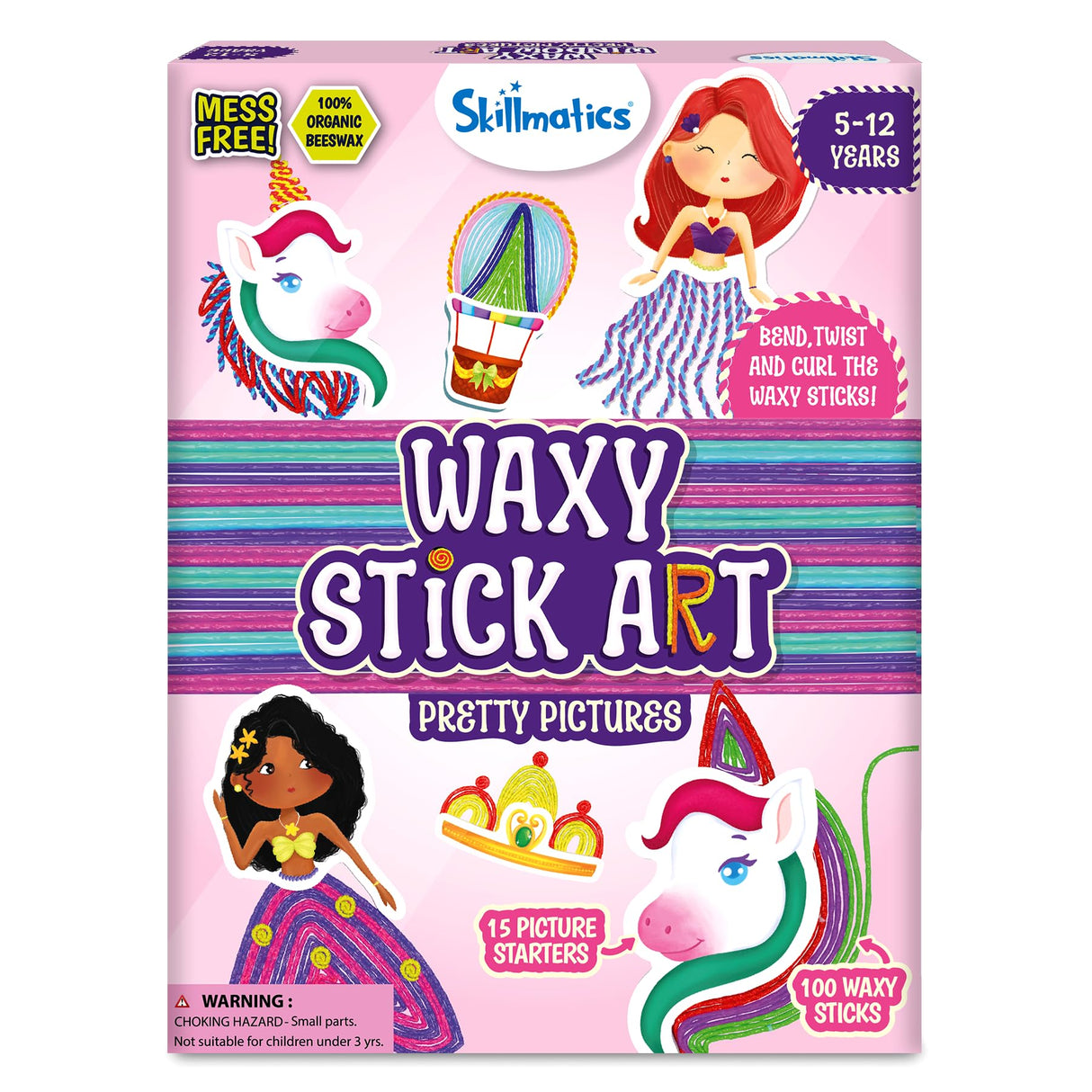 Skillmatics Waxy Stick Art Kit - 100 Bendable & Reusable Waxy Sticks for Mess-Free DIY Fun, Pretty Pictures with Unicorns & Princesses, Creative Gifts for Girls & Boys Ages 5, 6, 7, 8, 9, 10, 11, 12 Skillmatics