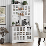 Keyluv Kitchen Pantry Storage Cabinet 71" Tall Freestanding Pantry Cabinet, Farmhouse Glass Door Buffet with Oven Countertop, Large Wood Hutch for Keyluv