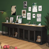 Lovinouse Furniture Style Dog Crate with Double Room, Wooden Dog Kennel with Double Doors and Removable Divider, Dog House Side End Table for Small Medium Large X-Large Dogs(Black + Wood) Lovinouse