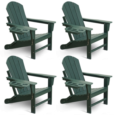 NAVINE Adirondack Chair Set of 4, HDPE Folding Adirondack Chair with Multifunctional Cup Holder, Weather Resistant Fire Pit Chair for porches, patios, poolsides, Decks. NAVINE