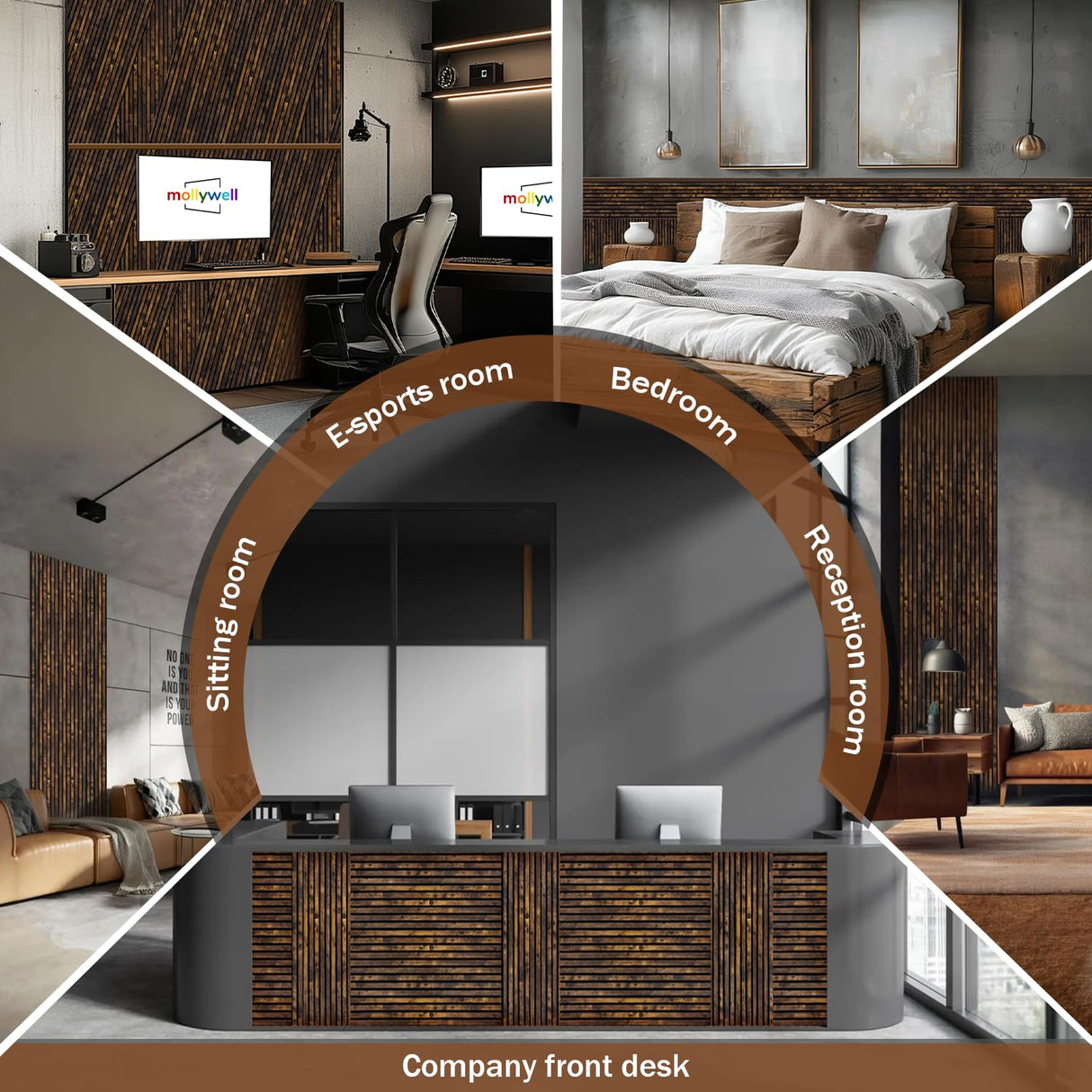 Wood Slat Wall Panel, Easy Installation, Versatile, Enhanced Acoustic Design, Suitable for Living Room, Bedroom, Kitchen & Offices, 47.2×23.6 inch, 2 Pack, Rustic Brown Mollywell