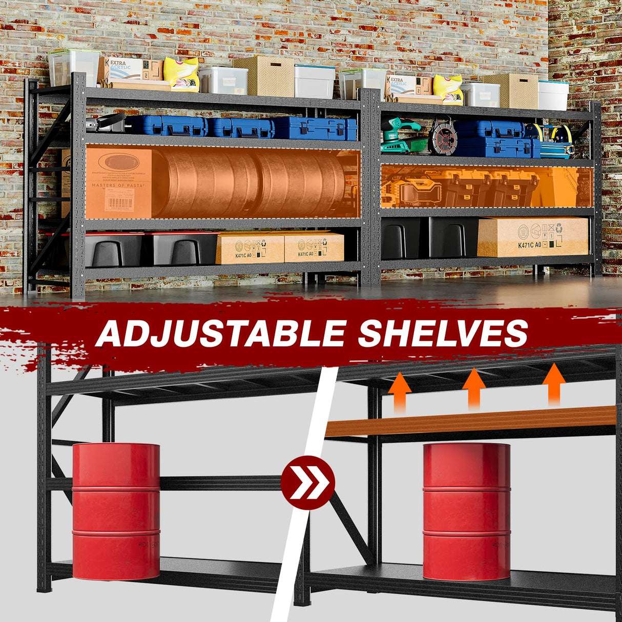 Fesbos 8000LBS Metal Steel Storage Shelves - 68" W Black 4 Tier Heavy Duty Rack Commercial Industrial Shelving with Adjustable Shelf for Basement Garage Warehouse - 68" W x 24" D x 63.4" H Fesbos