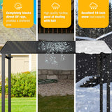 EBE 12' x 12' Hardtop Gazebo, Heavy Duty Lean to Metal Gazebos Outdoor Pergola, Wall Mounted Gazebo with Galvanized Steel, Patio Roof Awning for Patio, Deck, Backyard EBE