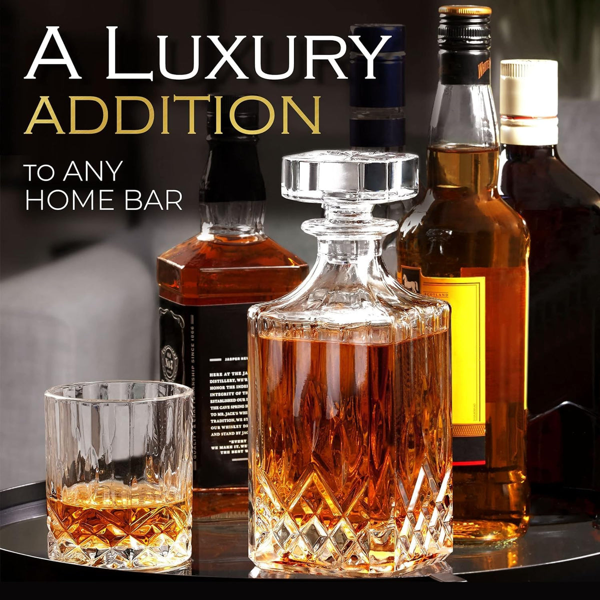 Luxury Gift For Men – Whiskey Decanter Set For Beloved Husband Or Dad Birthday Gift – 4 Whiskey Glasses And Decanter Set Is a Great Gift Idea for Whisky, Bourbon, or Scotch lovers Hydro Gizmos
