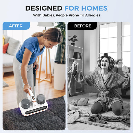 Amzany Mattress Vacuum Cleaner - 5-in-1 Cordless Bed Vacuum Cleaner, Powered by UV-C Light & Ultrasonic Technology, 16Kpa Strong Suction,Low Noise,Suitable for Dust, Pet Hair, Etc. Amzany