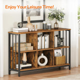 HOOBRO 6 Cube Bookcase, Industrial Horizontal Bookshelf, Wooden and Metal Cubby Bookcase, Long Shelving Unit for Living Room, Bedroom, Home Office, Rustic Brown and Black BF117SJ01 HOOBRO