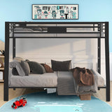 SIMPLEZC Upgraded Version Thicken Heavy Duty Metal Full XL Over Queen Bunk Bed, Stronger Steel Bunk Beds Full XL Over Queen Size Industrial Style with Ladder and Guard Rail for Adults SIMPLEZC