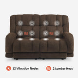 MCombo 64.6" Oversize Power Reclining Loveseat Sofa with Adjustable Headrest, Heat and Vibration, Fabric Electric Loveseat Recliner with USB Charge Ports for Living Room 6855 (Brown) MCombo