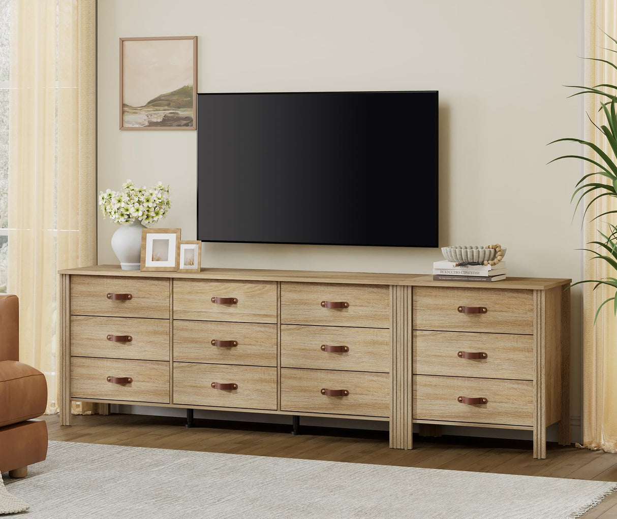 WAMPAT Dresser with 12 Drawers for Bedroom,Wooden Kids Dressers with Wide Chest of Drawers,Mid Century Modern Wooden Closet Storage Organizer,Large Wood Dressers for Living Room, Nursery,White Oak WAMPAT