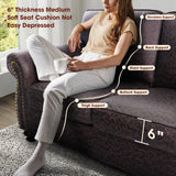 Couchus Mid-Century Vintage Sofa Couches with Rivet Design,loveseat Sofa,Removable Sofa Cover Upholstered Cushions and Solid Wood Frame (Brown, 3-Seater) Couchus