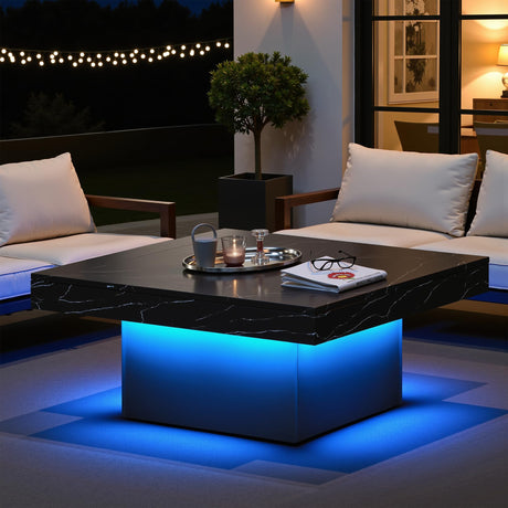 Osparple 35" Coffee Table with Storage, Small Coffee Table with LED Light, Wood Square Accent Center Sofa Side Tables for Living Room, Black Osparple