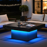 Osparple 35" Coffee Table with Storage, Small Coffee Table with LED Light, Wood Square Accent Center Sofa Side Tables for Living Room, Black Osparple