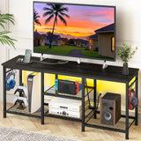 YGEOMER Black TV Stand Entertainment Center for 55 Inch TVs, with Charging Station and Lights Open Storage Shelves, TV Media Console, Open Storage Shelf with Sound Rack for Living Room, Bedroom YGEOMER