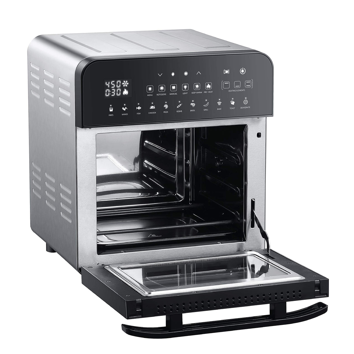 GoWISE USA 14.7-Quart Air Fryer Grill with Dual Heating Elements & Oven with Rotisserie, Dehydrator, Preheat and Broil Functions + 11 Accessories with 2 Recipe Books (Stainless Steel/Black), Ultimate GoWISE USA