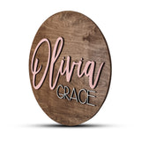 Custom Round Nursery Name Sign, Personalized Wooden Wall Plaque, 12" 18" 24" 30" 3D Wall Art for Children & Kids Rooms, Baby Shower, Hickory Hollow Hickory Hollow Designs